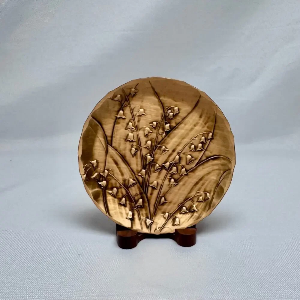 Wendell August Solid Bronze Lily of the Valley 5” Plate Dish w/ Stand & Card